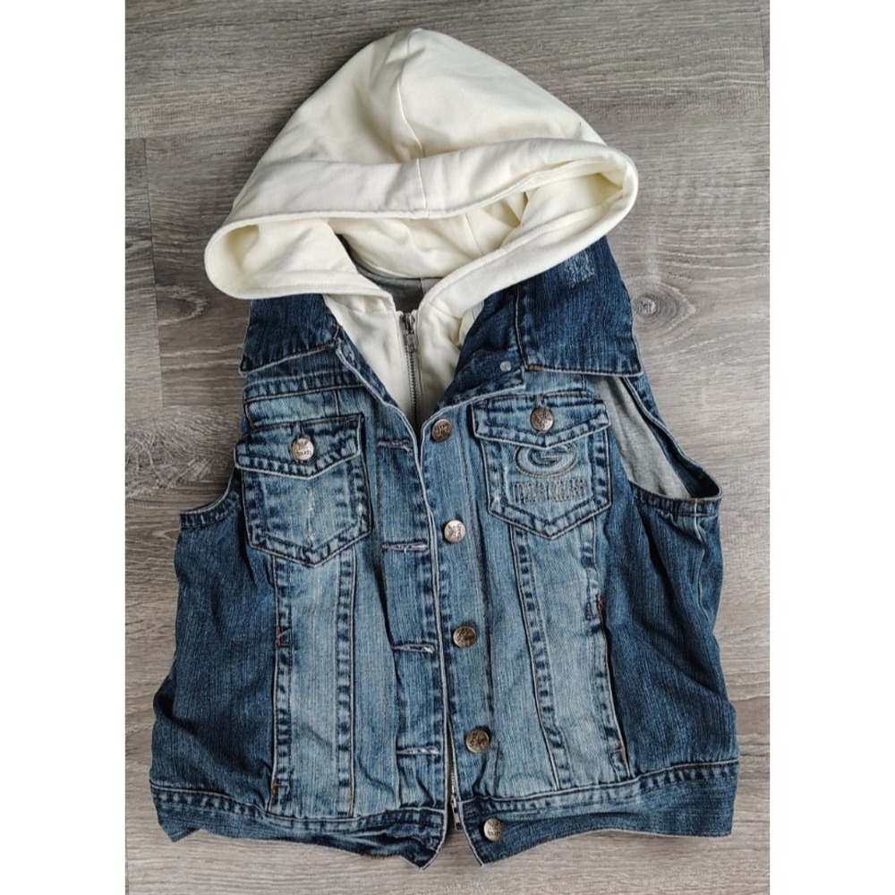 Touch by Alyssa Milano Green Bay Packers Denim Vest Hoodie Womens M NFL‎ Jacket